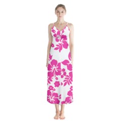 Hibiscus Pattern Pink Button Up Chiffon Maxi Dress by GrowBasket