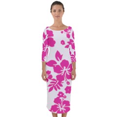 Hibiscus Pattern Pink Quarter Sleeve Midi Bodycon Dress by GrowBasket