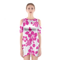 Hibiscus Pattern Pink Shoulder Cutout One Piece Dress by GrowBasket