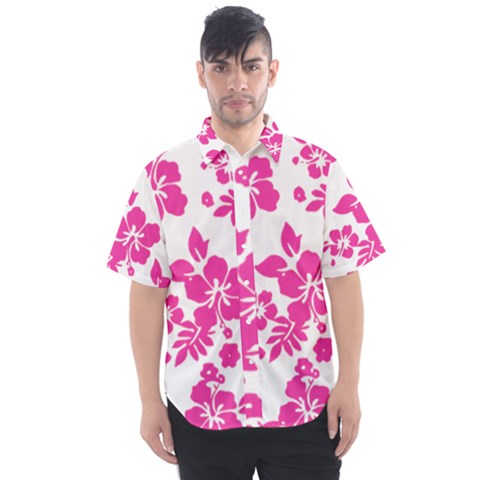 Hibiscus Pattern Pink Men s Short Sleeve Shirt by GrowBasket