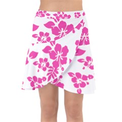 Hibiscus Pattern Pink Wrap Front Skirt by GrowBasket