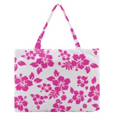 Hibiscus Pattern Pink Zipper Medium Tote Bag by GrowBasket