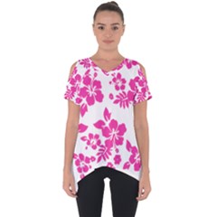 Hibiscus Pattern Pink Cut Out Side Drop Tee by GrowBasket