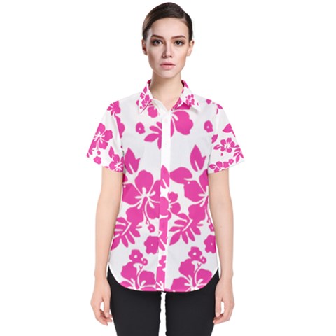 Hibiscus Pattern Pink Women s Short Sleeve Shirt by GrowBasket