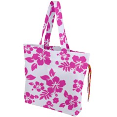 Hibiscus Pattern Pink Drawstring Tote Bag by GrowBasket