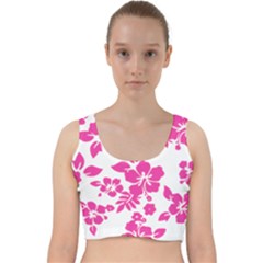 Hibiscus Pattern Pink Velvet Racer Back Crop Top by GrowBasket