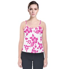 Hibiscus Pattern Pink Velvet Spaghetti Strap Top by GrowBasket