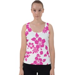 Hibiscus Pattern Pink Velvet Tank Top by GrowBasket