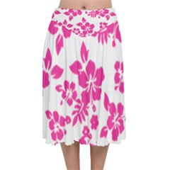 Hibiscus Pattern Pink Velvet Flared Midi Skirt by GrowBasket