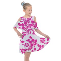 Hibiscus Pattern Pink Kids  Shoulder Cutout Chiffon Dress by GrowBasket