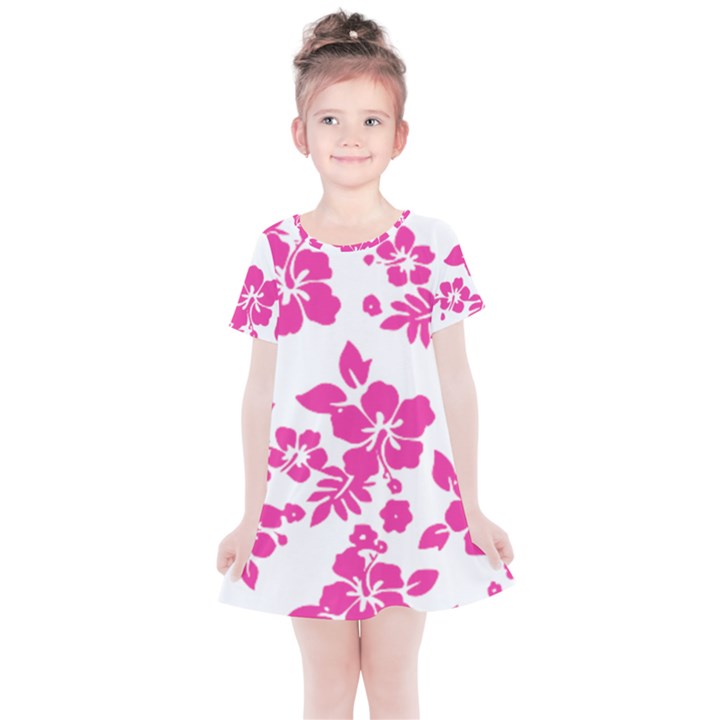 Hibiscus pattern pink Kids  Simple Cotton Dress