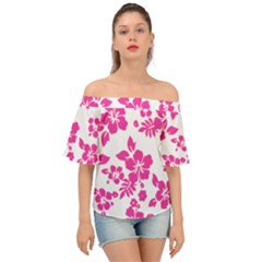 Hibiscus Pattern Pink Off Shoulder Short Sleeve Top by GrowBasket