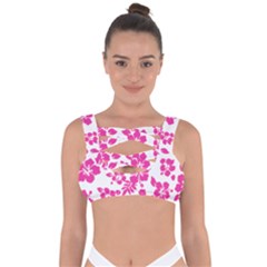 Hibiscus Pattern Pink Bandaged Up Bikini Top by GrowBasket