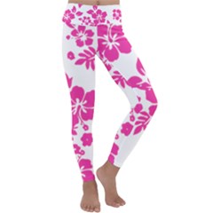 Hibiscus Pattern Pink Kids  Lightweight Velour Classic Yoga Leggings by GrowBasket