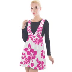 Hibiscus Pattern Pink Plunge Pinafore Velour Dress by GrowBasket