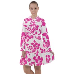 Hibiscus Pattern Pink All Frills Chiffon Dress by GrowBasket