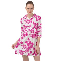 Hibiscus Pattern Pink Mini Skater Shirt Dress by GrowBasket