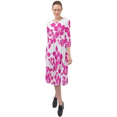 Hibiscus Pattern Pink Ruffle End Midi Chiffon Dress by GrowBasket