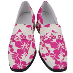 Hibiscus Pattern Pink Women s Chunky Heel Loafers by GrowBasket