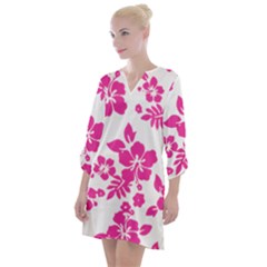 Hibiscus Pattern Pink Open Neck Shift Dress by GrowBasket