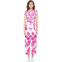 Hibiscus Pattern Pink Women s Frill Top Jumpsuit by GrowBasket