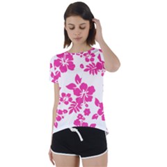 Hibiscus Pattern Pink Short Sleeve Foldover Tee by GrowBasket