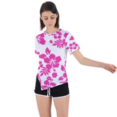 Hibiscus Pattern Pink Asymmetrical Short Sleeve Sports Tee by GrowBasket