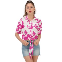 Hibiscus Pattern Pink Tie Front Shirt  by GrowBasket