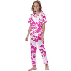 Hibiscus Pattern Pink Kids  Satin Short Sleeve Pajamas Set by GrowBasket