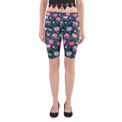 Delicate Watercolor Peony Yoga Cropped Leggings