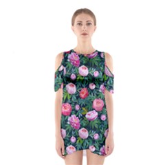 Delicate Watercolor Peony Shoulder Cutout One Piece Dress by SychEva