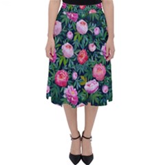 Delicate Watercolor Peony Classic Midi Skirt