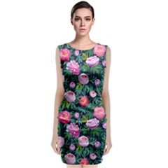 Delicate Watercolor Peony Classic Sleeveless Midi Dress by SychEva