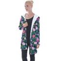 Delicate Watercolor Peony Longline Hooded Cardigan View1