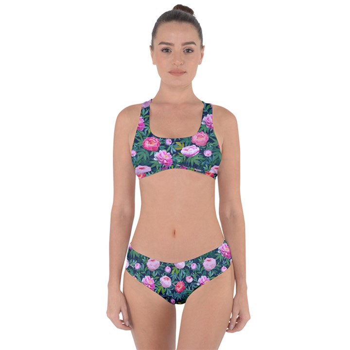 Delicate Watercolor Peony Criss Cross Bikini Set