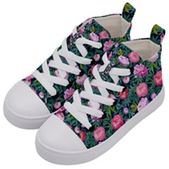 Delicate Watercolor Peony Kids  Mid-top Canvas Sneakers by SychEva