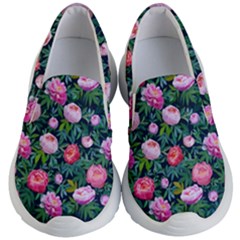 Delicate Watercolor Peony Kids Lightweight Slip Ons by SychEva