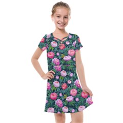 Delicate Watercolor Peony Kids  Cross Web Dress by SychEva