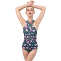 Delicate Watercolor Peony Cross Front Low Back Swimsuit View1