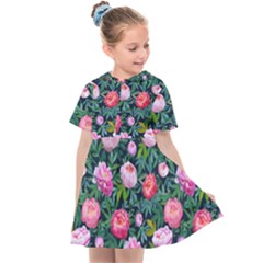 Delicate Watercolor Peony Kids  Sailor Dress by SychEva