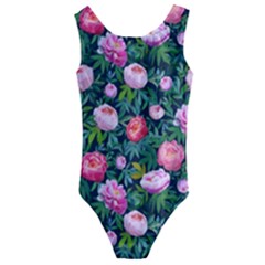 Delicate Watercolor Peony Kids  Cut-out Back One Piece Swimsuit by SychEva