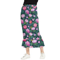 Delicate Watercolor Peony Maxi Fishtail Chiffon Skirt by SychEva