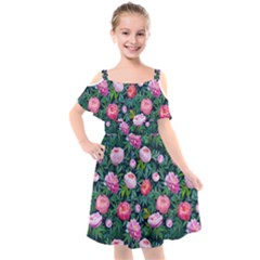 Delicate Watercolor Peony Kids  Cut Out Shoulders Chiffon Dress by SychEva