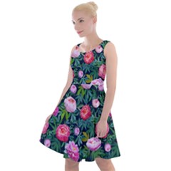 Delicate Watercolor Peony Knee Length Skater Dress by SychEva