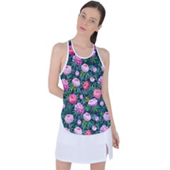 Delicate Watercolor Peony Racer Back Mesh Tank Top by SychEva