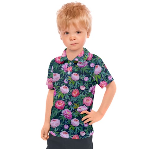 Delicate Watercolor Peony Kids  Polo Tee by SychEva