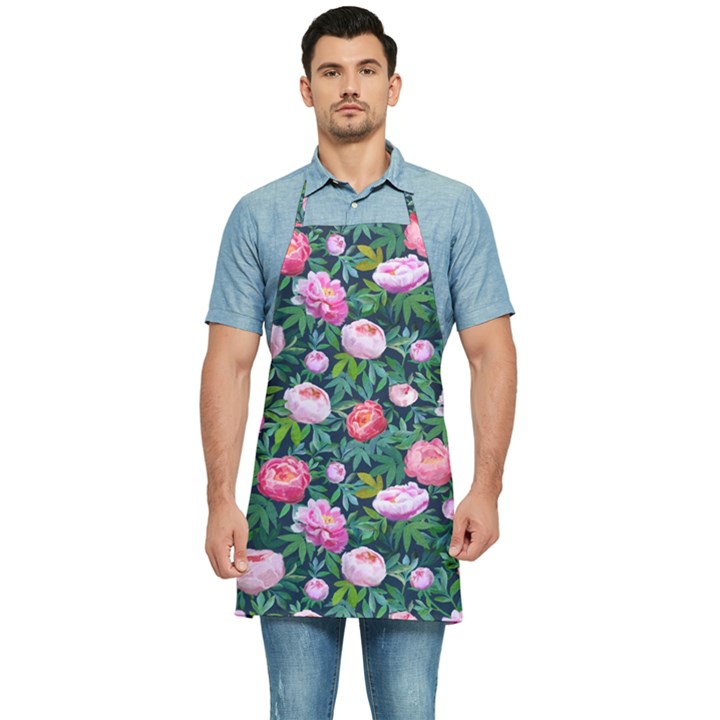 Delicate Watercolor Peony Kitchen Apron