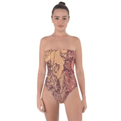 Abstract Cracked Texture Print Tie Back One Piece Swimsuit