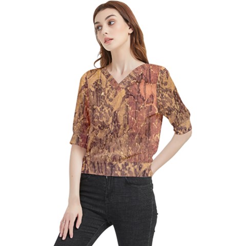 Abstract Cracked Texture Print Quarter Sleeve Blouse by dflcprintsclothing