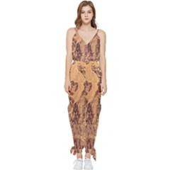 Abstract Cracked Texture Print Sleeveless Tie Ankle Jumpsuit